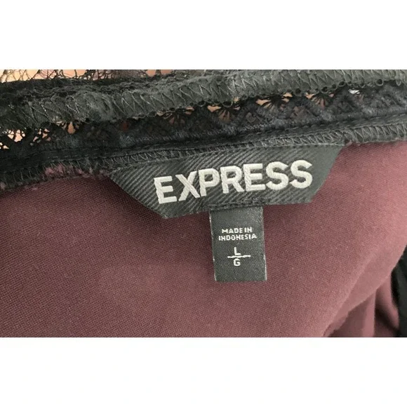 Express Blouse Womens Sz L Maroon Lace Sheer Relaxed Romantic‎ Peasant Boho - Picture 3 of 11